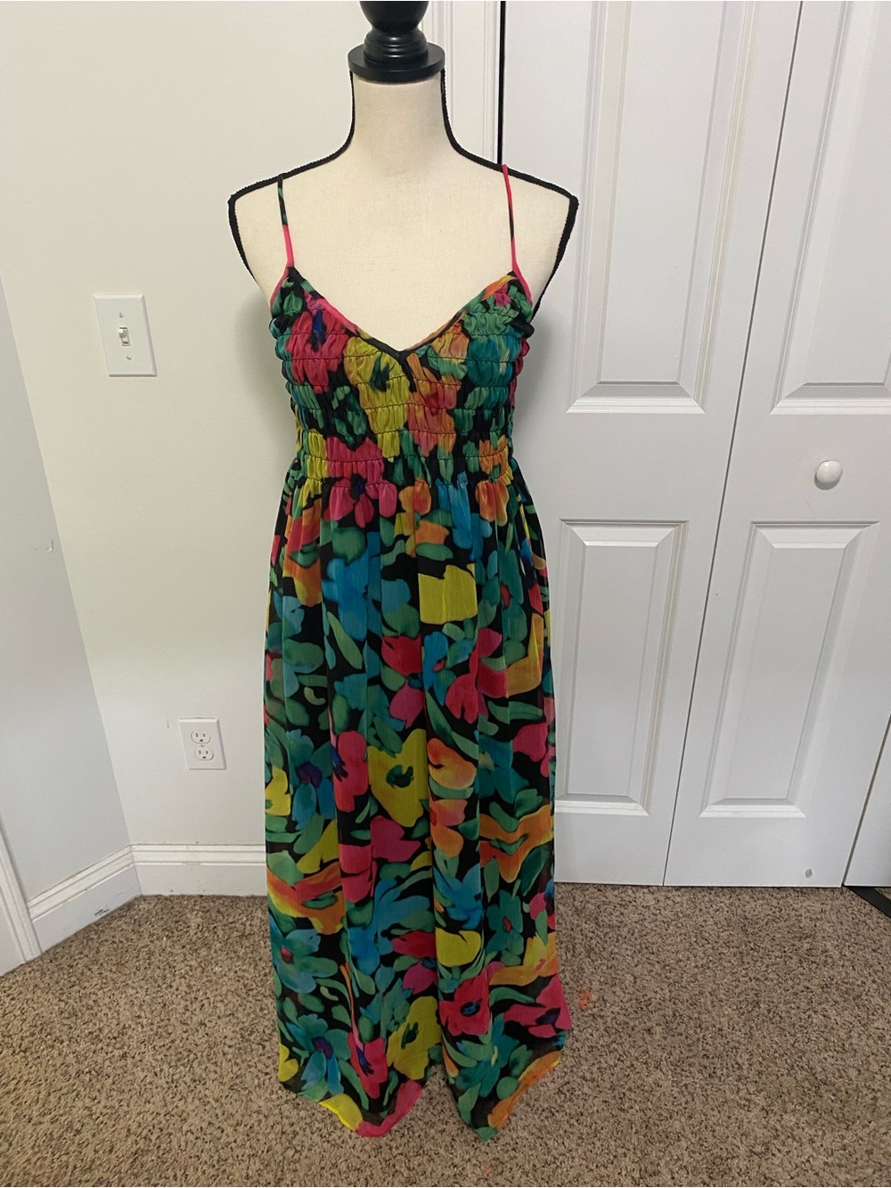 ASOS Smocked Multicolor Floral Maxi Dress with Spaghetti Straps